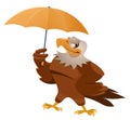 Bad weather. Funny American eagle with umbrella