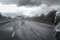 Bad weather on the highway Royalty Free Stock Photo