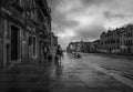 Bad weather in Venice. Bridges and architecture of the old city. Italy. Black and white Royalty Free Stock Photo