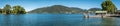 Lake Tegernsee - Bavaria - Germany, panoramic summer view across the famous lake from Bad Wiessee to Tegernsee city and St Quirin Royalty Free Stock Photo