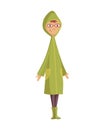 Bad windy rainy weather funny cartoon people icon. Man in raincoat standing under rain. Character with rainwear clothes