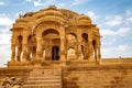 Archaeological ruins of royal cenotaphs at Bada Bagh Jaisalmer Rajasthan.