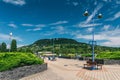Badacsony mountain from pier at Lake Balaton Royalty Free Stock Photo