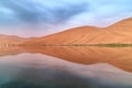 Badain Jaran Desert with lake and reflection Royalty Free Stock Photo