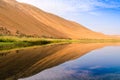 Badain Jaran Desert with lake and reflection Royalty Free Stock Photo