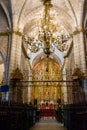 Interior of the cathedral of Badajoz with the altar protected by the metal gate