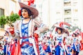 Badajoz, Spain, sunday. February 19 2023. Parade through the streets of Badajoz, group called Los lorolos