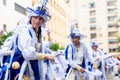 Badajoz, Spain, sunday. February 19 2023. Parade through the streets of Badajoz, group called montihuakan