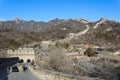 Badaling, panorama of the great Chinese wall built by hand in the mountains, wonder of the world Royalty Free Stock Photo