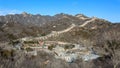 Badaling, panorama of the great Chinese wall built by hand in the mountains, wonder of the world Royalty Free Stock Photo