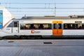 Badalona, Barcelona, Spain- February 25, 2021. RENFE commuter train at Badalona station