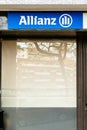 Badalona, Barcelona, Spain - March 6, 2021. Allianz Group logo and facade is a German multinational financial services company Royalty Free Stock Photo