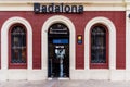 Badalona, Spain - August 13, 2020. Facade of the building of the Badalona railway station, near Barcelona