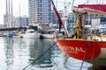 Badalona, Spain-December 6, 2023. Astral, maritime rescue ship operated by the non-governmental organization Open Arms. Port of