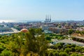 Badalona, Spain - January 23, 2022. Panoramic view from above of Badalona with TÃÂ©rmica Central de San AdriÃÂ¡n del BesÃÂ³s,