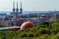 Badalona, Spain - January 23, 2022. Panoramic view from above of Badalona with TÃÂ©rmica Central de San AdriÃÂ¡n del BesÃÂ³s,