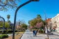 Badalona, Spain-May 2, 2023. Plaza Pompeu Fabra in the city centre of Badalona, Spain