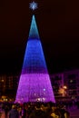 Badalona, Spain-November 19, 2023. Festive city with holiday lights and decorated Christmas tree. Badalona, spain