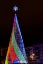 Badalona, Spain-November 19, 2023. Festive city with holiday lights and decorated Christmas tree. Badalona, spain