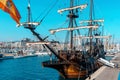 Badalona, Spain-November 13, 2022. GaleÃÂ³n AndalucÃÂ­a, reproduction of a 17th century Spanish six-deck galleon, built by Ignacio Royalty Free Stock Photo