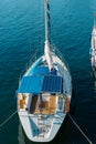 Badalona, Spain-November 13, 2022. Solar panels, photovoltaic installed on a yacht. Solar energy. Sustainable resources, renewable