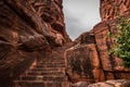 Badami cave chalukya dynasty ancient stone art from flat angle Royalty Free Stock Photo