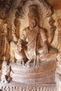 Rockcut Sculpture of Hindu God Deva, Badami Cave Temples, Badami, Bagalkot, Karnataka, India