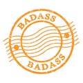 BADASS, text written on orange postal stamp