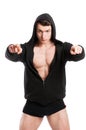 Badboy wearing black hoodie and underwear Royalty Free Stock Photo