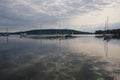 Baddeck, Nova Scotia, Canada: Small boats anchored in Bras dÃ¢â¬â¢Or Lake on Cape Breton Island Royalty Free Stock Photo