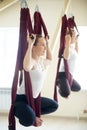 Baddha konasana yoga pose in hammock Royalty Free Stock Photo