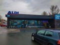 Baden-Baden, Germany - January 01, 2022: The frontage and brand logo of a branch of German discount retailer Aldi