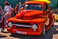 BADEN BADEN, GERMANY - JULY 2022: red 1952 Ford F-1 F 100 Pickup Truck, oldtimer meeting in Kurpark Royalty Free Stock Photo