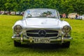 BADEN BADEN, GERMANY - JULY 2019: silver gray MERCEDES-BENZ 190 SL roadster cabrio 1955 1963, oldtimer meeting in Kurpark Royalty Free Stock Photo