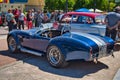 BADEN BADEN, GERMANY - JULY 2022: white blue SHELBY COBRA retro classic car cabrio roadster, oldtimer meeting in Kurpark Royalty Free Stock Photo