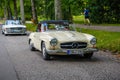 BADEN BADEN, GERMANY - JULY 2019: beige ivory white MERCEDES-BENZ 190 SL roadster cabrio 1955 1963, oldtimer meeting in Kurpark
