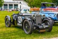 BADEN BADEN, GERMANY - JULY 2019: black MORRIS MG J-TYPE J4 MIDGET cabrio roadster 1932 1934, oldtimer meeting in Kurpark