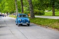 BADEN BADEN, GERMANY - JULY 2019: blue AUSTIN A30 small family car, oldtimer meeting in Kurpark