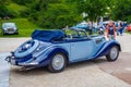 BADEN BADEN, GERMANY - JULY 2019: blue BMW 501 502 luxury saloon cabrio roadster 1952 1964, oldtimer meeting in Kurpark