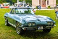 BADEN BADEN, GERMANY - JULY 2019: blue CHEVROLET CORVETTE C2 CONVERTIBLE CABRIO roadster 1962, oldtimer meeting in Kurpark Royalty Free Stock Photo