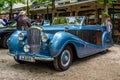 BADEN BADEN, GERMANY - JULY 2019: blue Crewe Rolls-Royce BENTLEY R TYPE cabrio 1953, oldtimer meeting in Kurpark