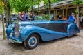 BADEN BADEN, GERMANY - JULY 2019: blue Crewe Rolls-Royce BENTLEY R TYPE cabrio 1953, oldtimer meeting in Kurpark