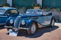 BADEN BADEN, GERMANY - JULY 2022: blue 1938 FRAZER NASH BMW 327 328 80 cabrio roadster, oldtimer meeting in Kurpark