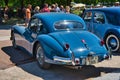 BADEN BADEN, GERMANY - JULY 2022: blue 1955 Jaguar XK140 Fixed Head Coupe, oldtimer meeting in Kurpark