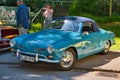 BADEN BADEN, GERMANY - JULY 2022: blue VW VOLKSWAGEN KARMANN-GHIA TYP 14 CONVERTIBLE CABRIO 1955, oldtimer meeting in Kurpark
