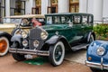 BADEN BADEN, GERMANY - JULY 2019: dark green PACKARD DE LUXE EIGHT 904 Sedan Limousine 1932, oldtimer meeting in Kurpark