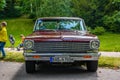 BADEN BADEN, GERMANY - JULY 2019: dark red maroon CHEVROLET NOVA 1rst generation coupe 1962 1965, oldtimer meeting in Kurpark