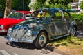 BADEN BADEN, GERMANY - JULY 2022: gray grey VW VOLKSWAGEN BEETLE TYPE 1, oldtimer meeting in Kurpark Royalty Free Stock Photo