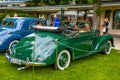 BADEN BADEN, GERMANY - JULY 2019: green MERCEDES-BENZ 220 cabriolet A cabrio roadster W187 1951 1955, oldtimer meeting in Kurpark