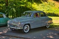 BADEN BADEN, GERMANY - JULY 2022: grey gray Simca 9 Aronde 1951, oldtimer meeting in Kurpark